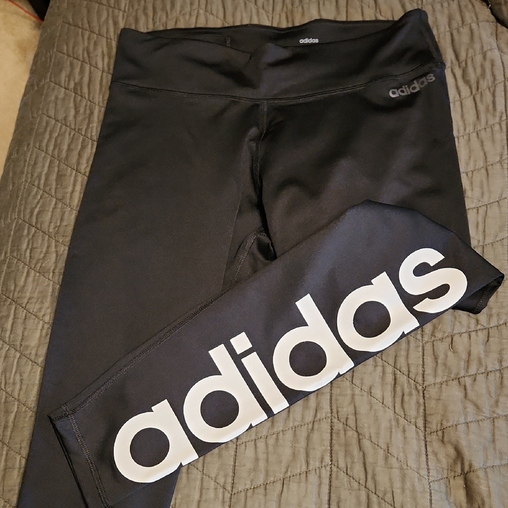 Adidas Women's Black Leggings with White Logo